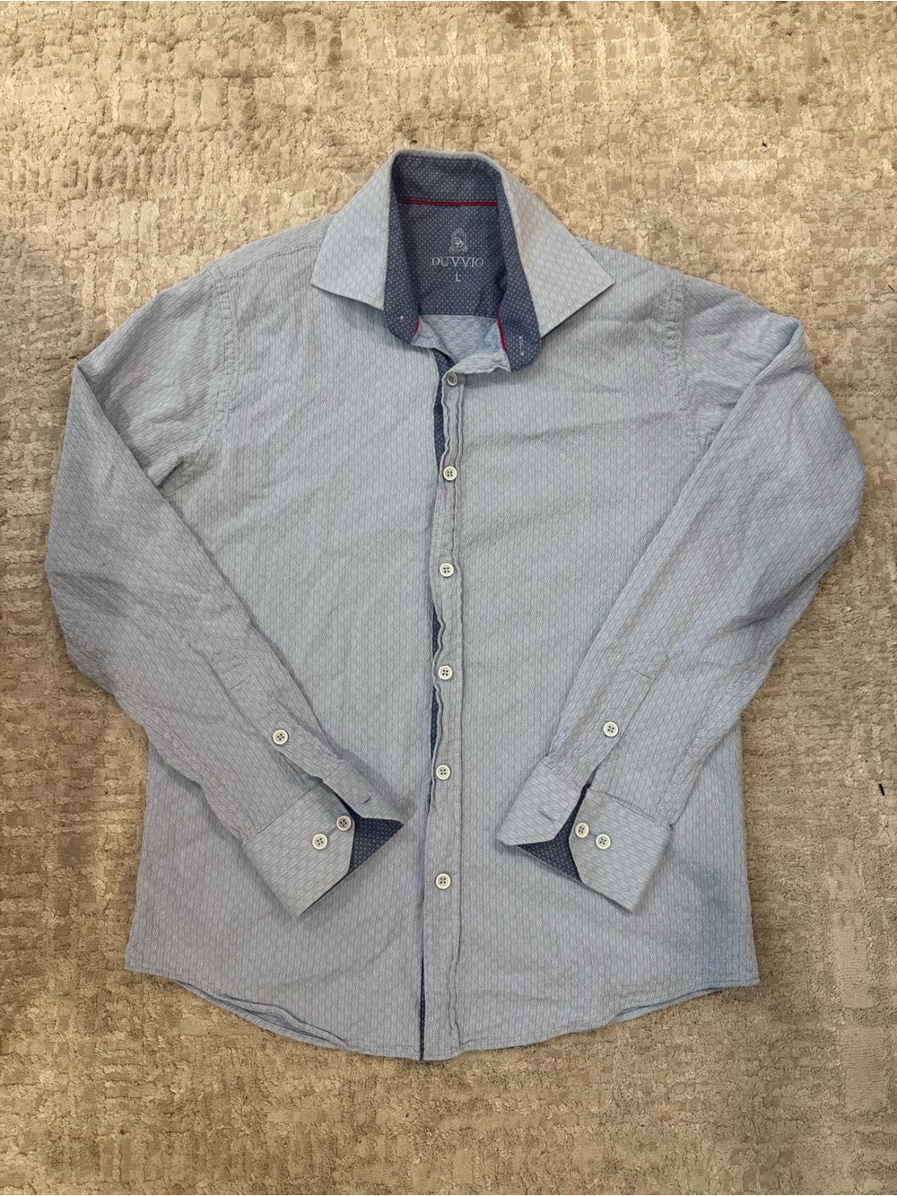 Men's Subtle Pattern Light Blue Dress Shirt with Contrast Trim